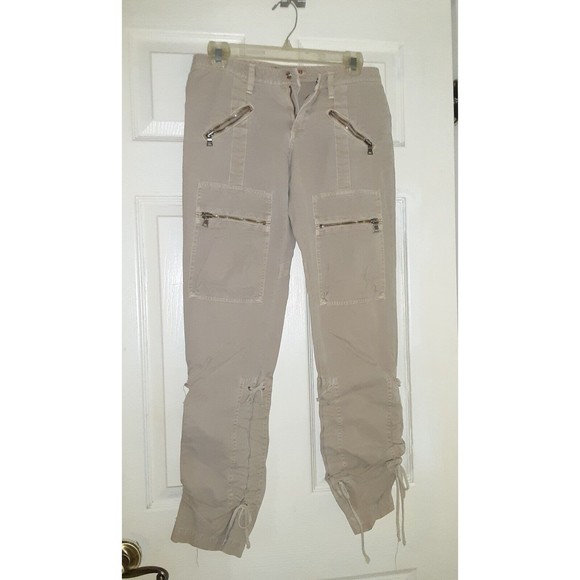 Rare Y2K Guess jeans Cargo Khaki Pants Womens 24 Beige Drawstring 100% Cotton - Picture 1 of 7